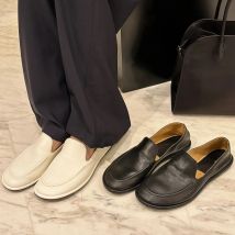 Loafer Damenschuhe 2025, neues Frühjahr, runde Zehen, Slip-on, kleine Lederschuhe, lässig, weiches Leder, flache Pantoletten