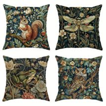 Decorative Pillowcase with Squirrel, Dragonfly, Frog, Owl Graphic, Zippered Polyester Pillowcase for Living Room and Bedroom