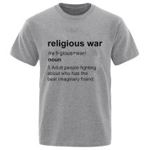 Religious War Men's T Shirt Funny Letter Print Short Sleeve Tees Fashion Graphic Y2k Tops Best Friend Men's Oversized Clothing