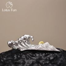 Lotus Fun Echtes 925er Sterlingsilber, modische Bergseebrosche für Frauen, Geschenk, kreativ, personalisierbar, hochwertiger edler Schmuck