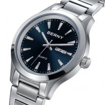 BERNY Uhren für Herren, Woche, Datum, modisch, Kleid, 40 mm, Quarz-Armbanduhr, massiver Edelstahl, Business, Sport, elegante Herrenuhr