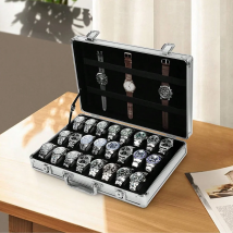 24/32Grid Aluminum Watch Storage Box with Soft Cushion Lockable Travel Display Case Trade Briefcase Style with Key