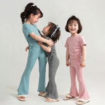 Sommer Kinder Mädchen Kleidung Set Kurzarm Hosen feste Kleidung für Kleinkind Mädchen Pullover T-Shirt Hose Set Schwester passende Outfits