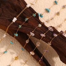 E.B.belle Natürlicher zerkleinerter Stein, handgefertigte Fußketten, 18 Karat vergoldeter Schmuck, 316L-Edelstahlarmband für Damen