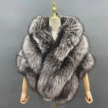 JANEFUR Vera Pelliccia di Volpe Scialle Poncho Delle Donne 2023 di Lusso Elegante Da Sposa Da Sposa Formale Del Partito Caldo di Inverno Cappotto di Pelliccia Naturale Del Mantello