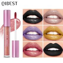 6-Farben-Glitzer-Lippenstift, langlebig, Diamant-Perlglanz, metallischer Lipgloss, schwarz, matt, flüssiger Lippenstift, Damen-Lippentönung, Make-up