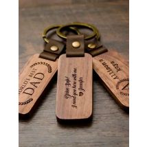 Custom PU Leather Rosewood Walnut Wood Keychain Blank Laser Bamboo Wooden Rectangle Hotel Room Number Keyring Car Bag Key Chains