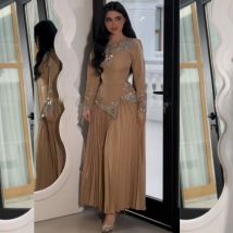 Maßgeschneidertes Jersey-Kleid mit drapierten Perlen, Heimkehr, A-Linie, O-Ausschnitt, maßgeschneidertes Anlasskleid, Midi-Kleider, lässig