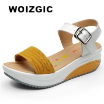 WOIZGIC Damen Damen Echtes Leder Schuhe Plateau Sandalen High Heels Sommer Cool Beach Flip Flop 35-40 CDBY-5531