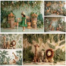 Jungle Animals Kids Birthday Decor Photography Backdrop Giraffe Lion Baby Shower Cake Smash Party Banner Background Photo Studio