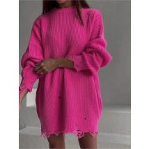 Herbst Winter Neue Einfarbig Rundhals Langarm Pullover Mit Einem Zerrissenem Loch Am Saum Lose Stricken Pullover Pullover