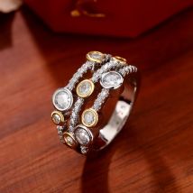 Zweifarbige hohle geometrische Edelstahl-Zirkon-Knöchelringe für Damen, modischer Ring mit runden Punkten, Schmuck, Accessoires, Geschenke