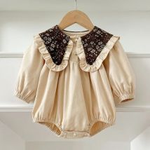 0-2Yrs Frühling Säuglings Body Neugeborene Mädchen Strampler Stickerei Revers Großen Kragen Strampler Baumwolle Lange Ärmeln Overall Baby Kleidung