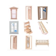 Multi Styles 1/12 Dollhouse Miniature Wood External Single Door Wooden Window Frame DIY Accessories  Doll House Furniture Toys