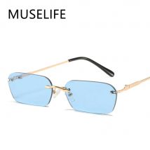 MUSELIFE prostokątne okulary przeciwsłoneczne bez oprawek damskie UV400 okulary przeciwsłoneczne do jazdy mężczyźni jasny kolor letnie akcesoria kwadratowe małe rozmiary
