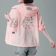 Stickerei Druck Mit Kapuze Dünne Mantel Frühling Sommer Oversize 5xl Lose Jacken Frauen Casual Sonnenschutz Outwear Elegante Chaquetas