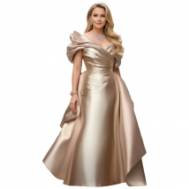 Plus Size Satin Evening Dress for Women's Off Shoulder Puff Sleeve Solid Elegant Cocktail Wedding Guest Maxi Dresses
