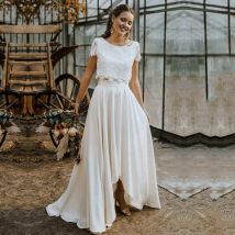Two-piece lace bride wedding dress Bohemian style Dubai Arabian wedding dress high and low skirt Vestido De Noiva