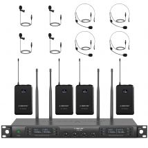 Phenyx Pro Sistema microfonico wireless Set microfono auricolare a 4 canali Copertura con scansione automatica 100M per chiesa, cantanti da palcoscenico, Karaoke