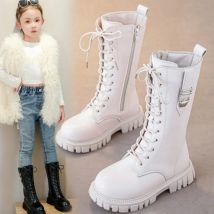 Botas elegantes con cremallera para niña, botas informales a la moda para otoño/invierno, punta redonda, suela gruesa cálida, botas cómodas con entresuela de encaje para niño