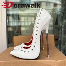 2026 Neue Damen-Pumps mit silbernen Nieten, 16 cm extrem hohe Stilettos, weiße Pole-Dance- und Party-Schuhe, individuell anpassbar