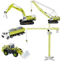 1:55 2 Stück Hellgrün Diecast Simulation Engineering Fahrzeug Bagger Bulldozer Kipper LKW Kran Legierung Spielzeug für Kinder Jungen