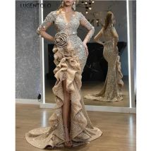 Frauen Party kleid Pailletten schlanke Schleife Langarm Bankett O-Ausschnitt Dame Mesh elegante Abendessen Kleidung Lugentolo