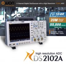 Osciloscopio Digital OWON XDS2102A 100MHz 1GS/s 2 canales + 1 longitud de registro externa de 20M ADC de alta resolución de 12 bits y LCD de 8 pulgadas