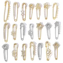 2 teile/los Legierung Strass Broschen Gold Silber Farbe Feste Pins Brosche Für Frauen Kleid Sicherheitsnadel Broschen DIY Schmuck Machen