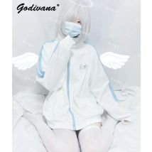 Original Medical System Wasserfarbe und weiße Y2K-Reißverschlussjacke und Shorts-Set für Studentinnen, lässiger Kapuzenmantel