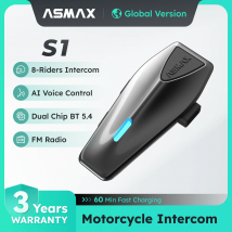 ASMAX S1 Interfono per moto Bluetooth Cuffie di comunicazione per 8 ciclisti con microfono FM e ENC, controllo vocale, impermeabile IPX7