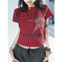 Harajuku Crop Top Japanese Style Star Pattern Round Neck Short Sleeve T Shirts Graphic Tee y2k Women Clothes Streetwear