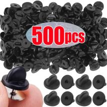 50/500pcs Black PVC Rubber Pin Backs Butterfly Clutch Tie Tack Lapel Holder Clasp Pin Cap Keepers for Uniform Badges Replacement
