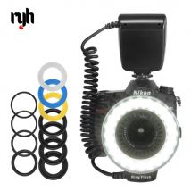 HD-130 Makro-LED-Ringblitz-Set mit 8 Adapterringen für Canon Nikon Pentax Olympus Panasonic DSLR-Kamera Blitz V HD130