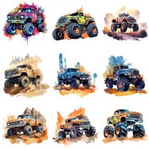 Modische Auto-Rennwagen-Geländewagen-DTF-Thermo-Sticker-Aufkleber, Wärmeübertragung auf Kleidung, zum Aufbügeln auf Hoodies, zum Selbermachen