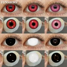 FUNSACHY 1 Paar farbige Kontaktlinsen für Augen, rosa, rot, Cosplay, Augen-Make-up-Linsen, schwarze Farblinse, Halloween, modische Kosmetik