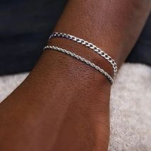 1 oder 2 Stück Kettenarmband für Herren, 925er Sterlingsilber, Edelstahl-Armbänder, Seil, kubanisches Gliederarmband-Set für Herren, Papa, Ehemann