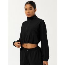Frauen Fitness dünnen Mantel lose halbe Reiß verschluss Crop Top Kordel zug Langarm Sonne schützen Laufen Yoga Workout Jacke