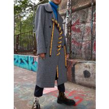 VGH Classic Hit Color Spliced Drawsting Coat for Women Lapel Long Sleeves Patchwork Double Breasted Check Mid Jackets Female New