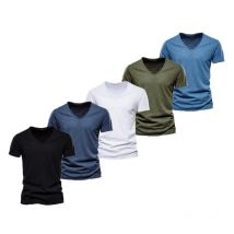 AIOPESON 5 PZ SET 100% COTONE Con Scollo A V T-shirt Da Uomo Casual Slim Fit Tinta Unita Estate T Shirt per Gli Uomini di Marca di Qualità