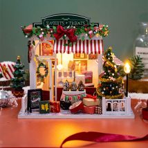 Neue Weihnachten Puppenhaus Möbel Buch Ecke Miniatur Gebäude Kit Zubehör DIY Hütte Hütte Häuser Puppenhaus Kreative Puzzle