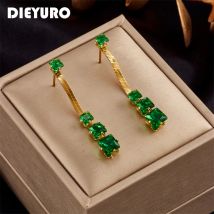 DIEYURO 316L Edelstahl Grün Weiß Kristall Tropfen Ohrringe Für Frauen 2-Farbe Mode Mädchen Ohr Schmuck Party Hochzeit geschenk