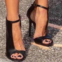 Schwarze Knöchelschnalle, sexy Damen-Sandalen, offene Zehenschuhe für Damen, Stilettos, High Heels, matte Lederschuhe, 2025, Zapatos Para Mujere