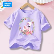 Floral Flamingo Muster Rundhals T-shirt für Mädchen Kurzarm Mode Druck Baumwolle T-shirt Kinder Sommer T HLN2