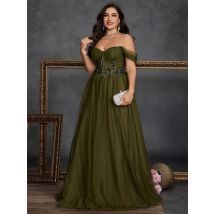 Plus Size Elegant Sleeveless Tulle Slit Evening Dresses Luxury off-the-shoulder Formal Bridesmaid Party Maxi Gowns
