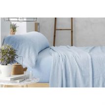 Juego de Sábanas Tejido Coralina para Invierno, Modelo 965, 100% Poliéster-Microfibra, Color Azul, Burrito Blanco