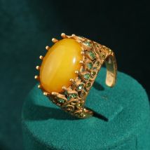 Vintage Oval Yellow Stone Ring Natural Gold Color Engagement Adjustable Luxury Designer Antique Accessories Woman Jewelry 2025