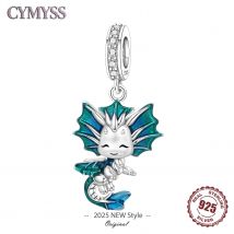Original 925 Sterling Silver Blue Dragon Beads Dog Cat Cute Animals Pendant for Women Bangle Bracelet Necklace DIY Party Gifts