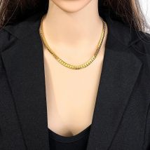 316l Edelstahl Gold Farbe flache breite Kette Halskette Armband für Frauen Mädchen Mode nicht verblassen Schmuck Set Geschenk