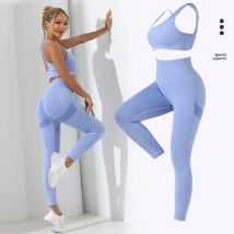 Yoga Basic 2 pezzi Seamless High Stretch Yoga Set tuta palestra Set Crisscross Back Cami Hip-hugging Tummy Control Leggings